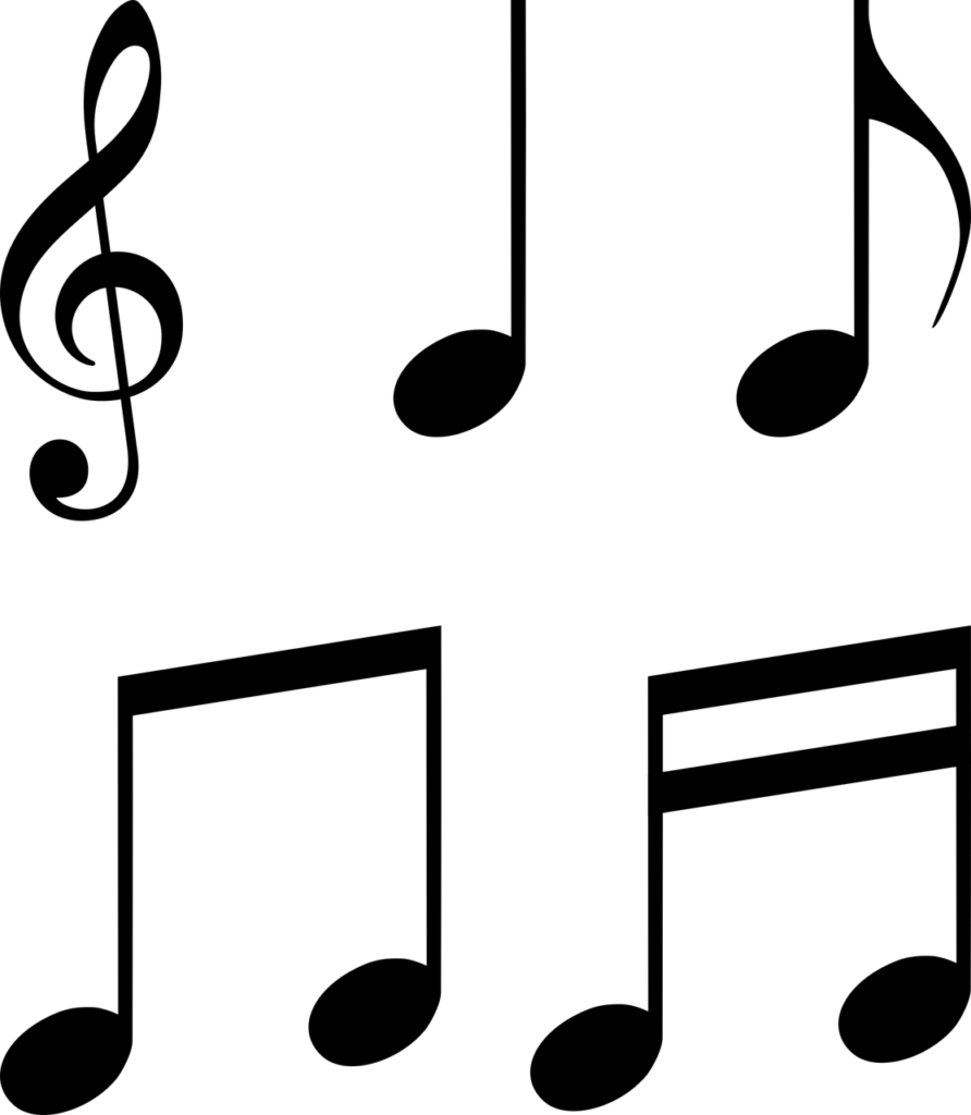 Treble clef, Quarter note, eighth note, two eighth notes, two sixteenth notes